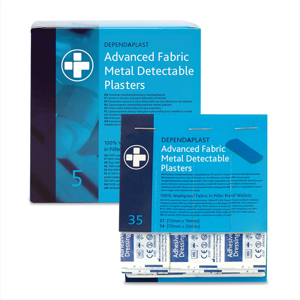 Blue Food Plasters in Pilfer Proof Wallets Box of 5